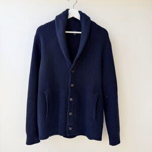 Brooks Brothers Ribbed Cotton Shawl Collar Cardigan – Navy (Size M) D56